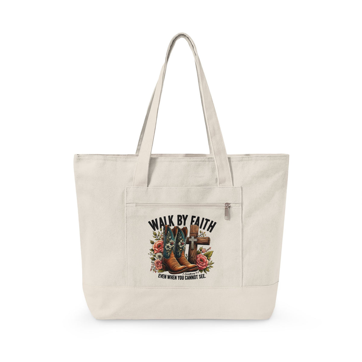 Walk by Faith Canvas Tote Bag | Zippered Everyday Carry Tote
