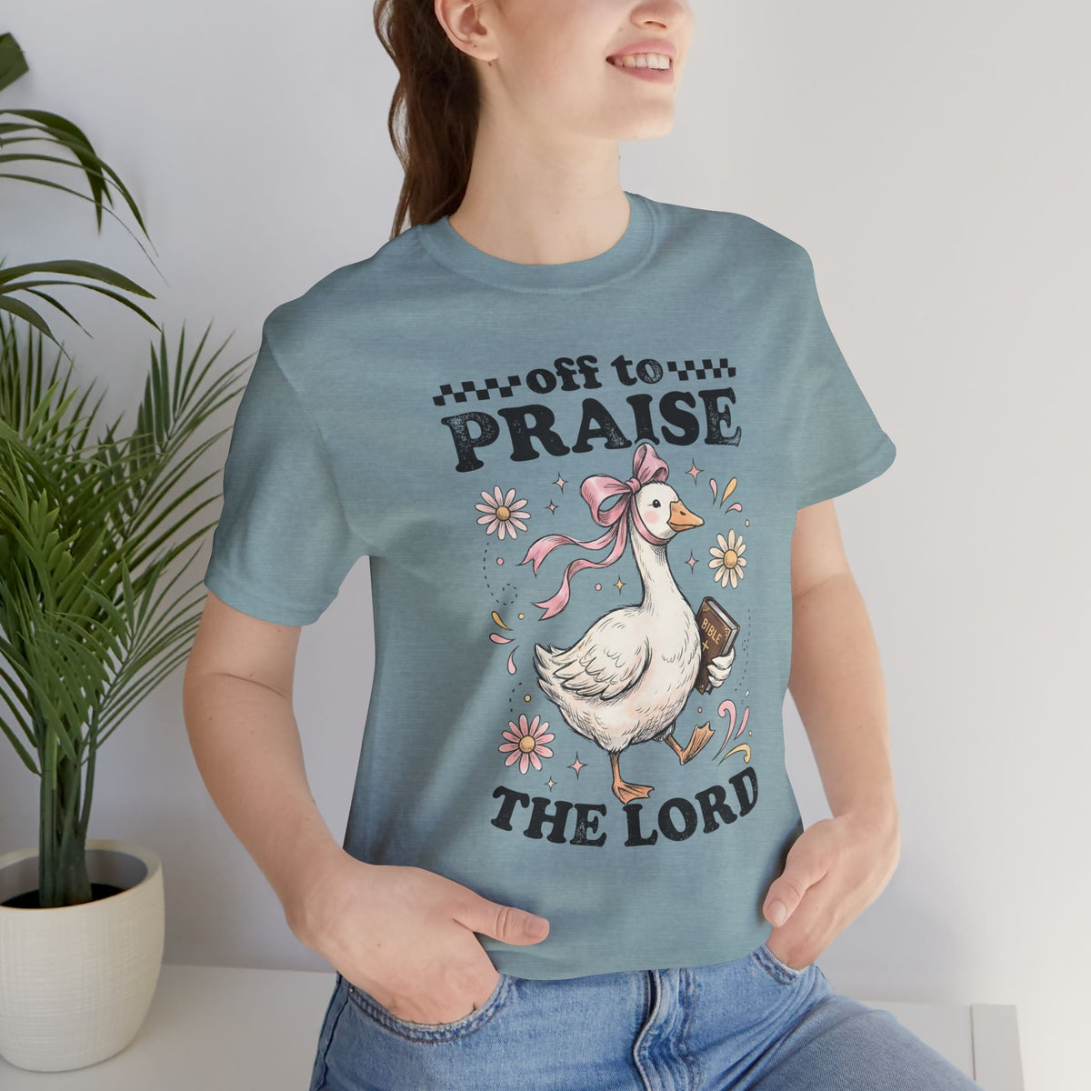 Off to Praise the Lord | Ribbed crew ring-spun cotton T-Shirt