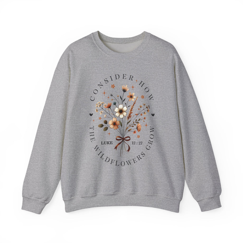 Consider How the Wildflowers Grow | Cozy Faith Crewneck Sweatshirt