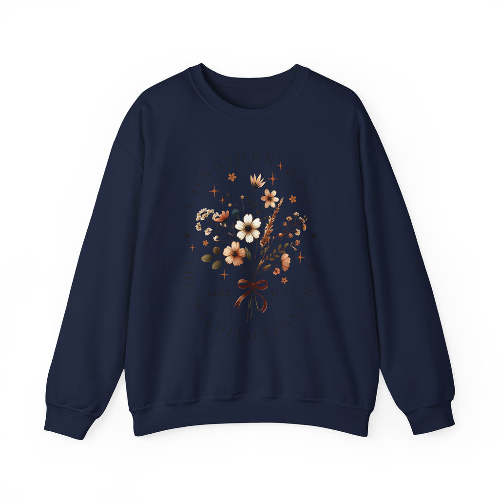 Consider How the Wildflowers Grow | Cozy Faith Crewneck Sweatshirt