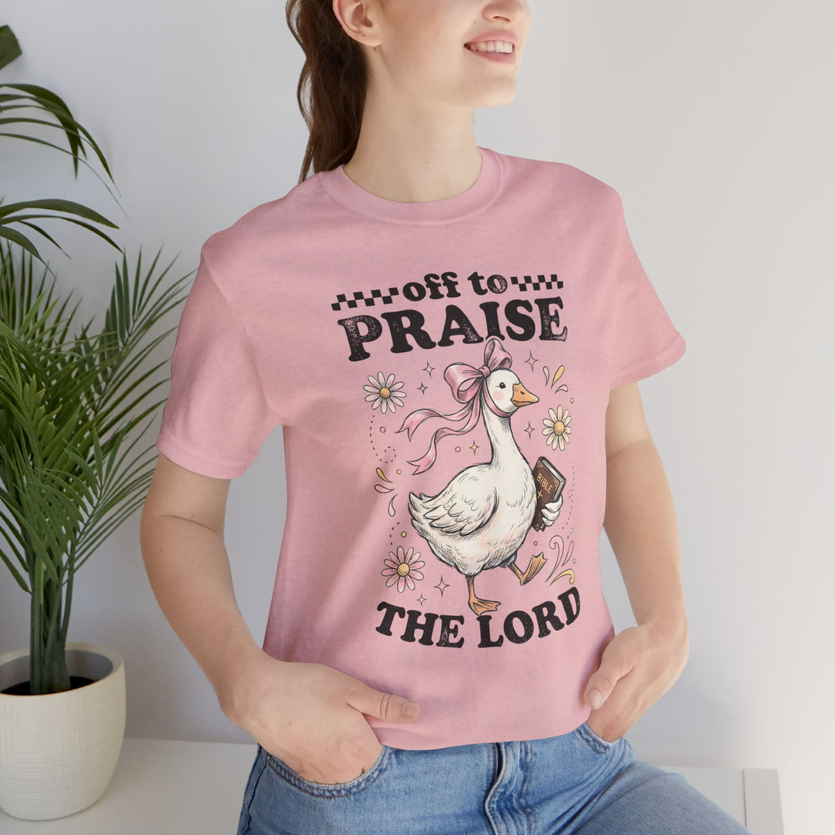 Off to Praise the Lord | Ribbed crew ring-spun cotton T-Shirt