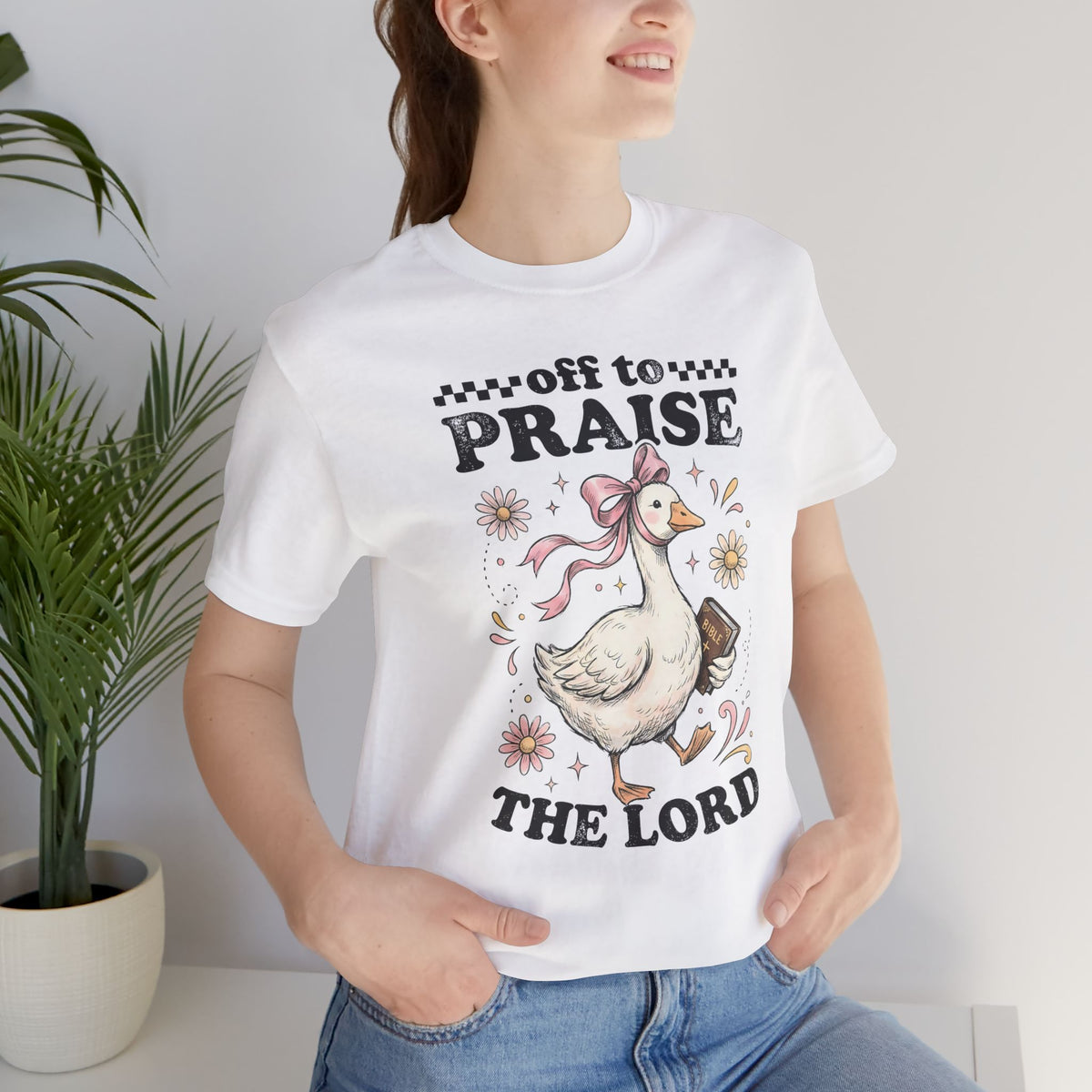 Off to Praise the Lord | Ribbed crew ring-spun cotton T-Shirt