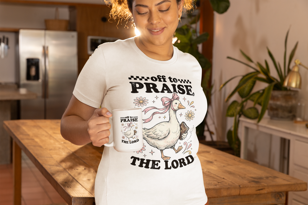 Off to Praise the Lord | Ribbed crew ring-spun cotton T-Shirt
