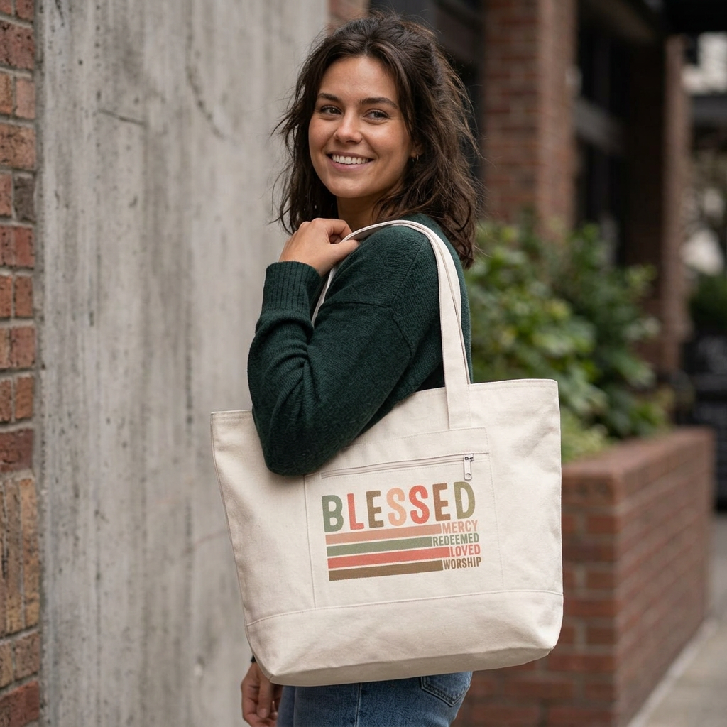 Blessed Canvas Tote Bag | Zippered Everyday Carry Tote