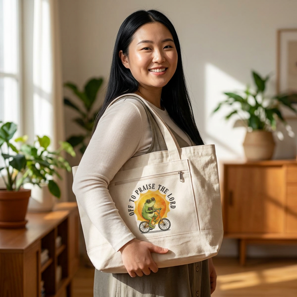 Off to Praise the Lord Canvas Tote Bag | Zippered Everyday Carry Tote