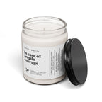 Candle jar with a label on a white background