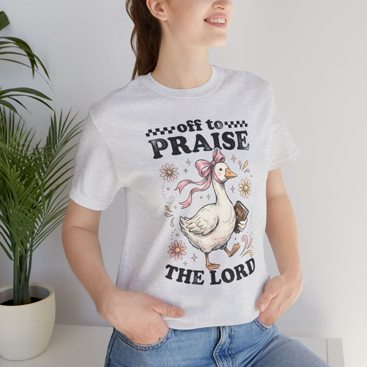 Off to Praise the Lord | Ribbed crew ring-spun cotton T-Shirt