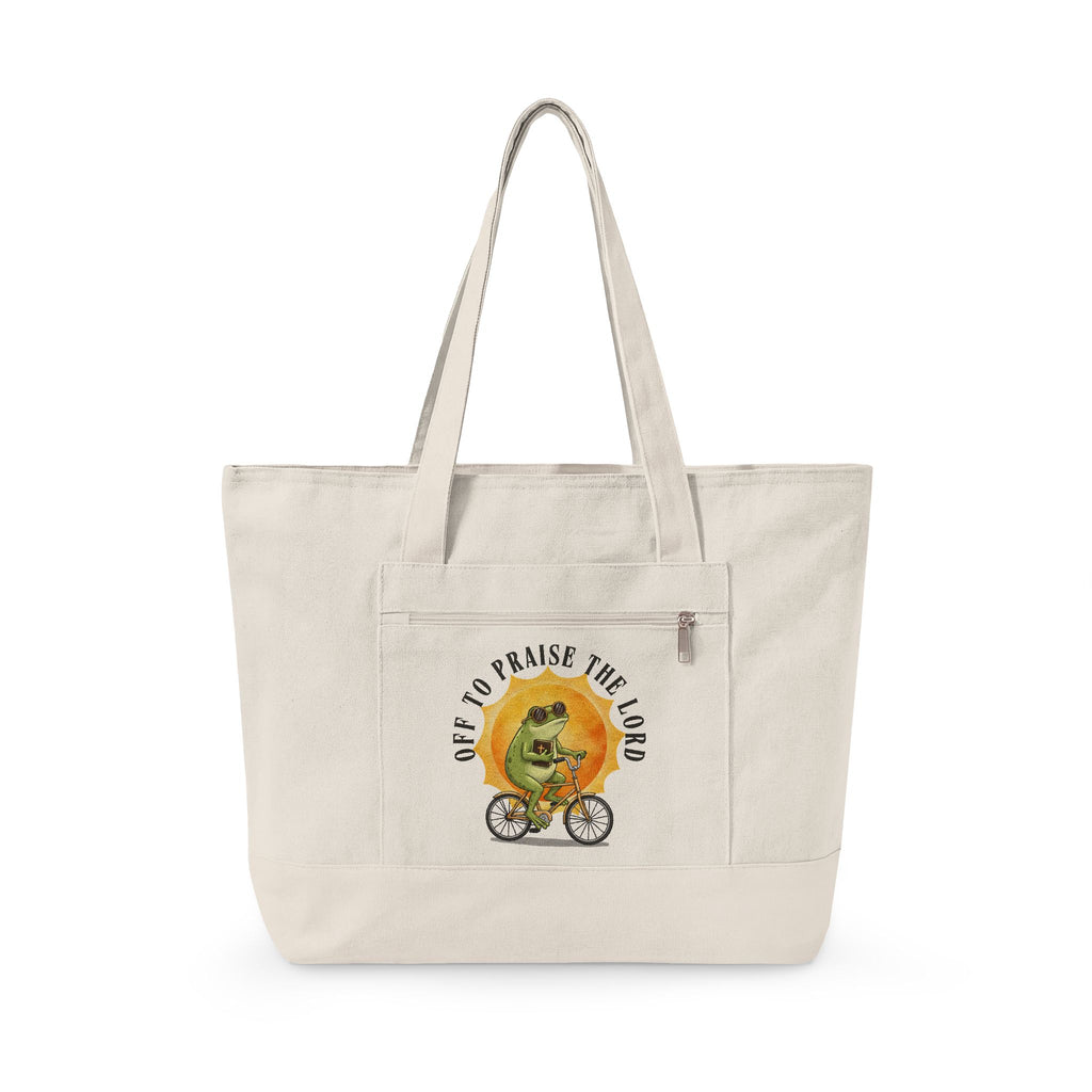 Off to Praise the Lord Canvas Tote Bag | Zippered Everyday Carry Tote