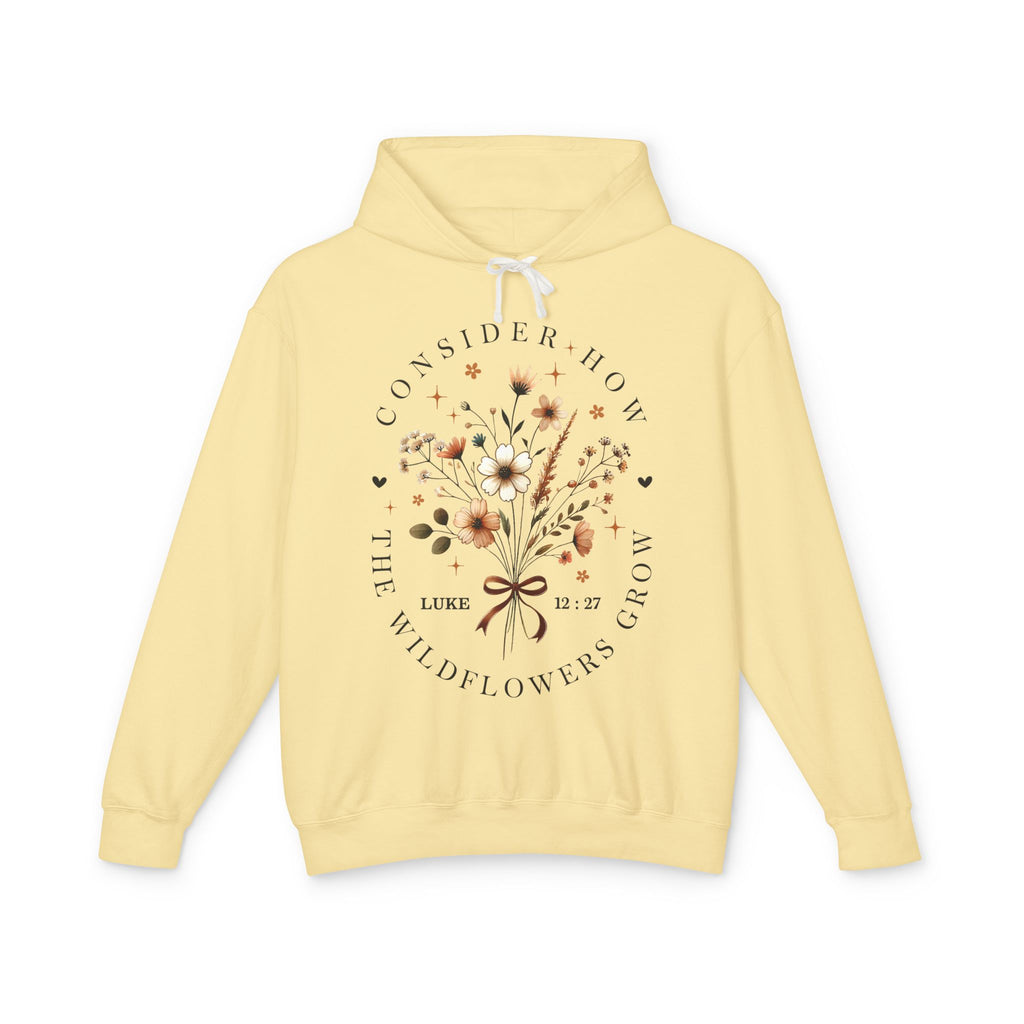 Consider How the Wildflowers Grow Hoodie | Floral Bouquet Scripture Design