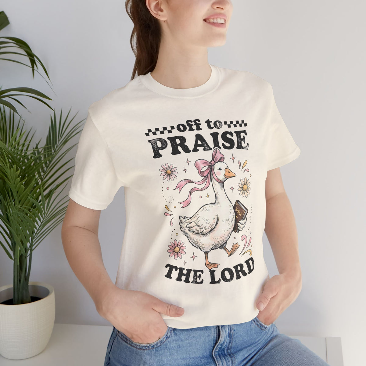 Off to Praise the Lord | Ribbed crew ring-spun cotton T-Shirt