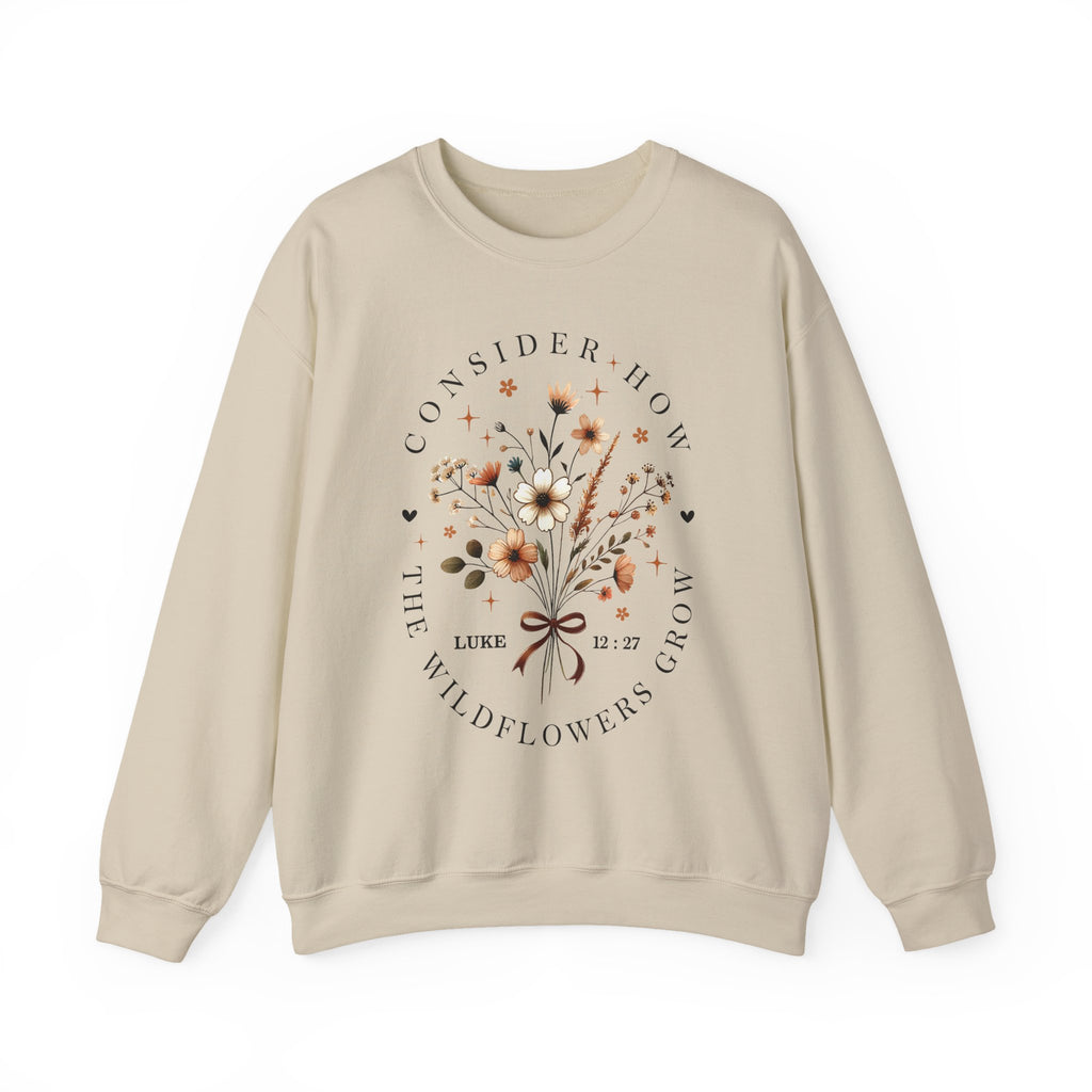 Consider How the Wildflowers Grow | Cozy Faith Crewneck Sweatshirt